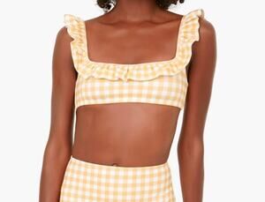 NEW EPHEMERA Resort Marigold Gingham Flounce Swim Bra Top Small